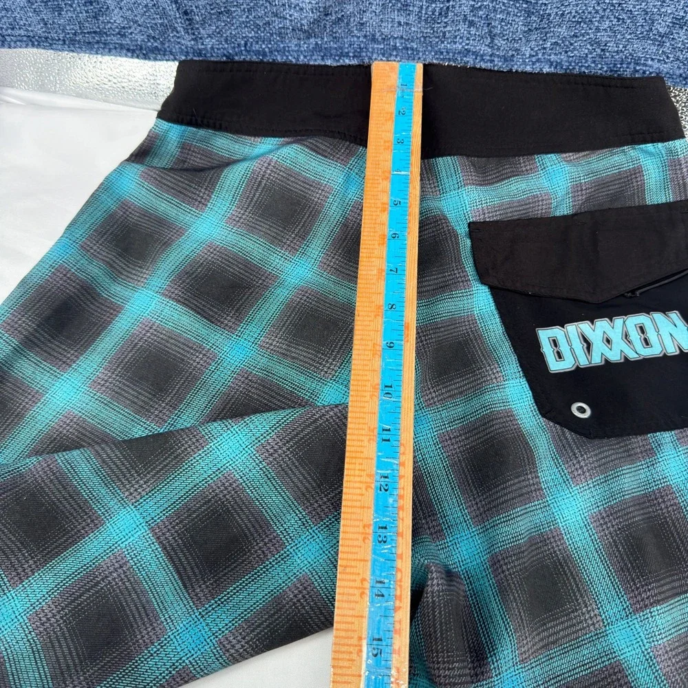 Dixxon Eliminator Board Shorts Mens 30 Teal Black Plaid Performance Skater